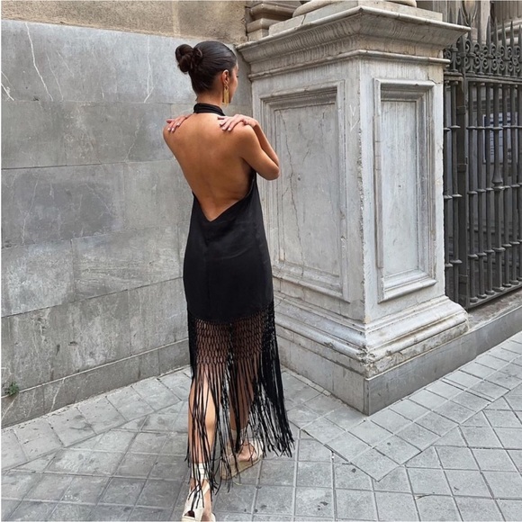 NWT Zara Linen Dress With Fringe - Picture 14 of 16